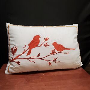 Lush Decor Harley Tangerine Embroidered Perched Birds 12 x 18 Accent Pillow
